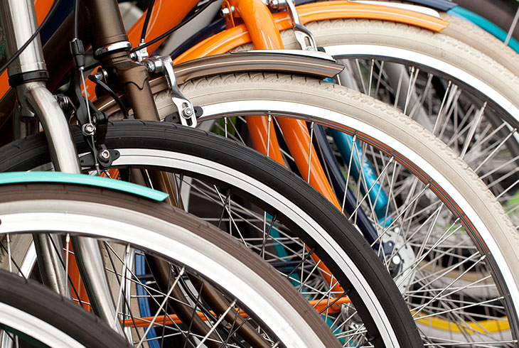 Close up of bike wheels