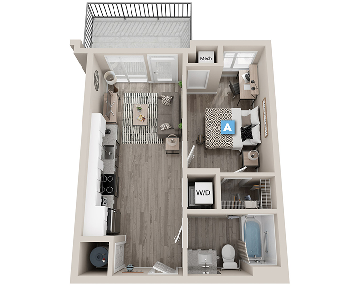 Alder - 1x1 Floor plan