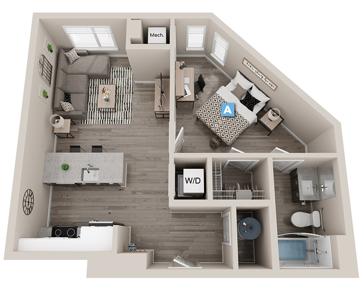 Aralia - 1x1 Floor plan