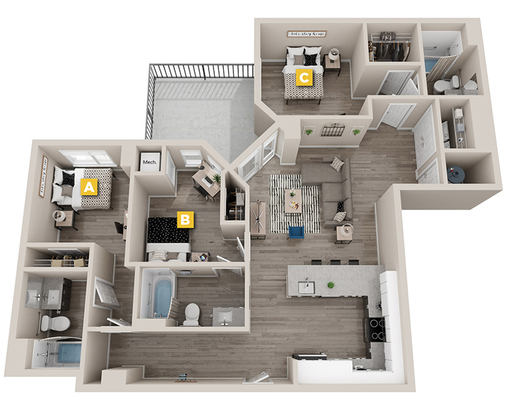 Cedar - 3x3 Floor plan