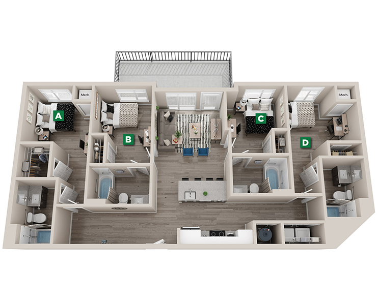 Del Mar - 4x4 Floor plan
